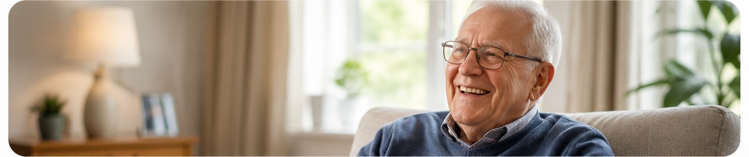 Happy senior gentleman relaxing at home