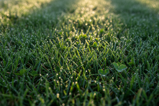 Homeowner applying grass fertilizer for lush green lawn