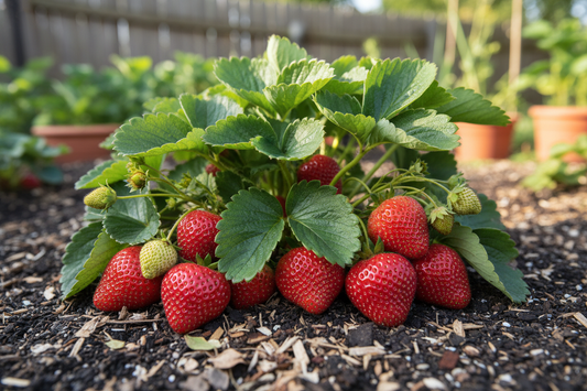Farmer applying the best fertilizer for strawberries in a greenhouse field.