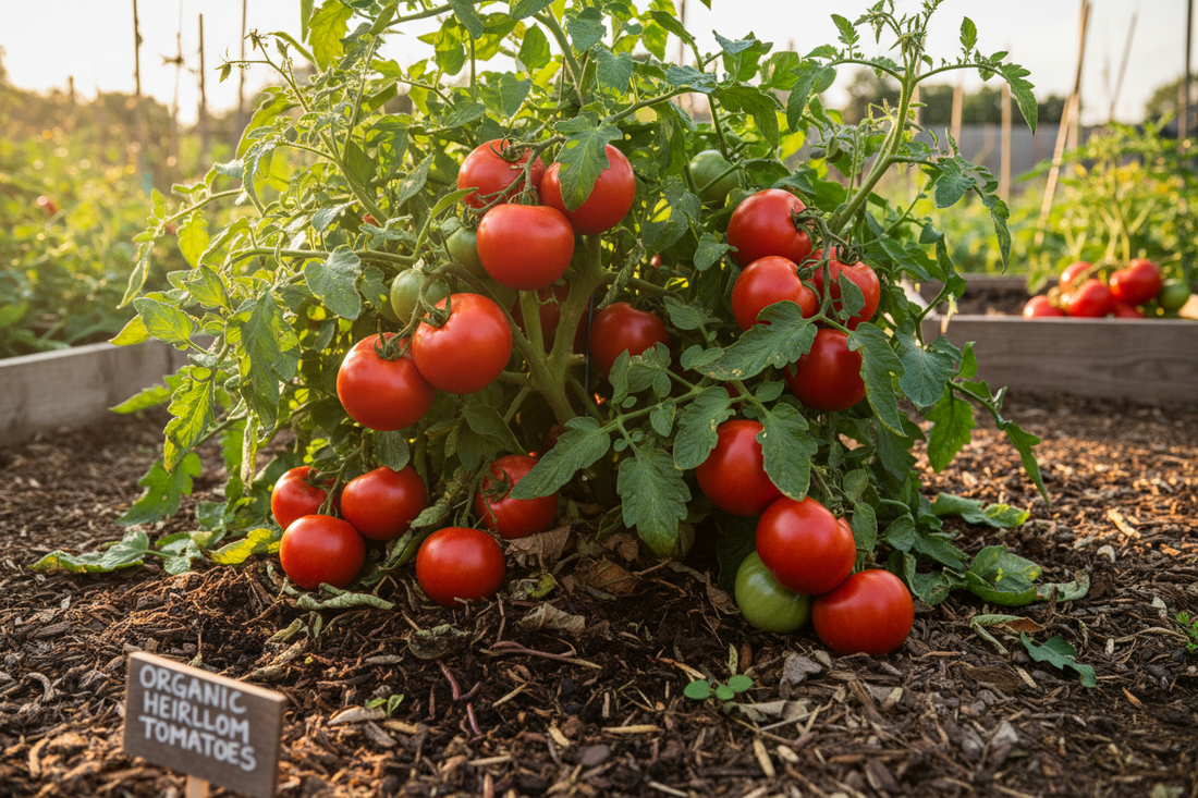 Farmer applying fertilizer for tomato plants in greenhouse