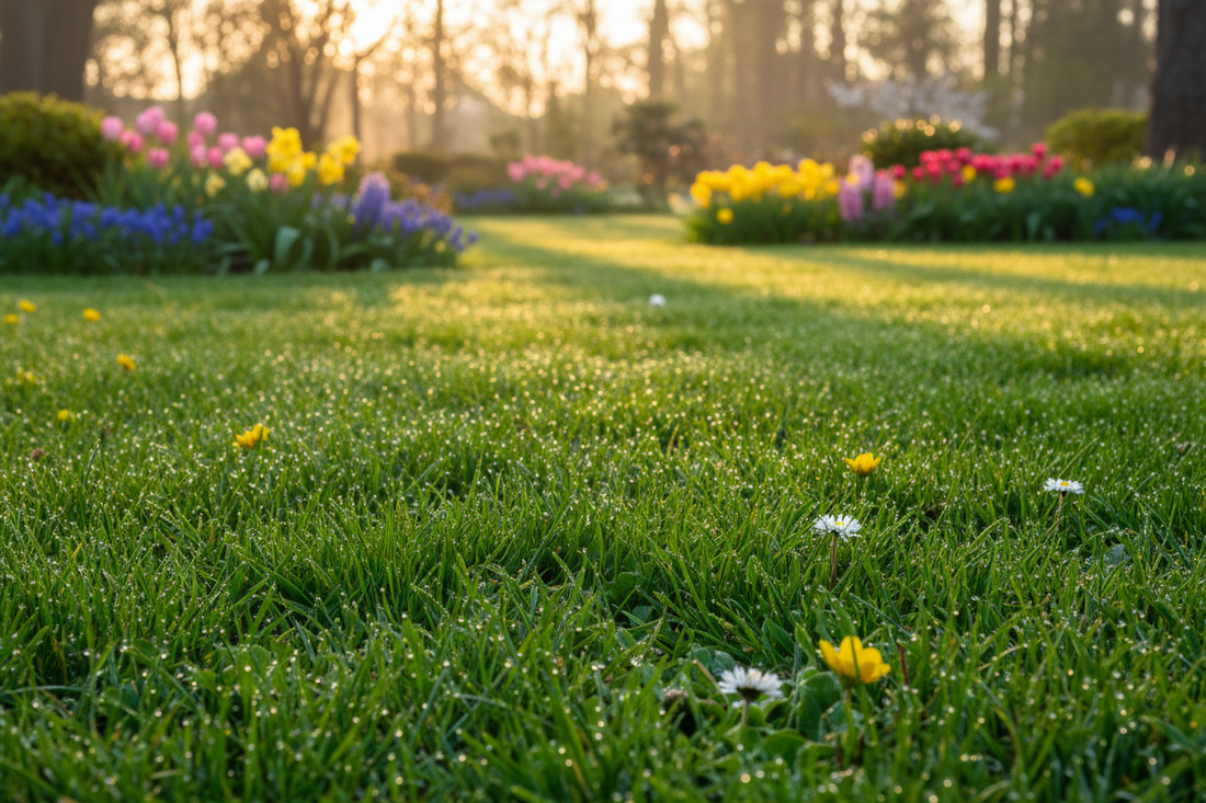  Lawn care expert applying spring fertilizer to green grass