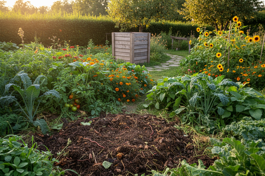 Farmer applying natural fertilizer to plants in organic garden